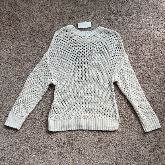 Abercrombie & Fitch White Crew Neck Open-Knit Design Sweater NWT Large - Picture 4 of 8